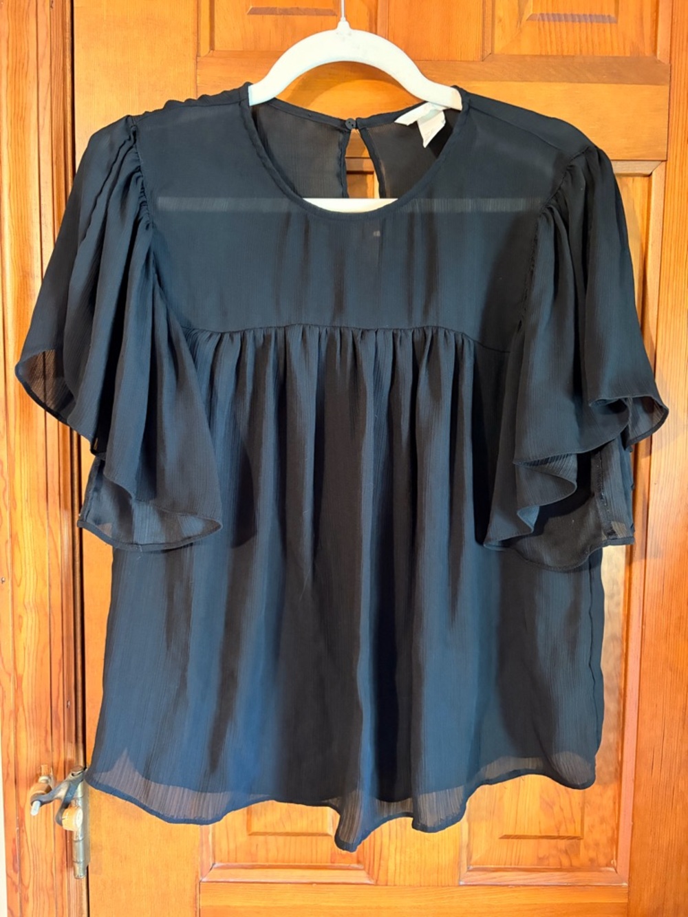 H&M Black Sheer Flutter Sleeve Blouse